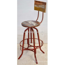 Vintage Industrial Taburete de bar Reciclado de madera Rojo Disstressed color